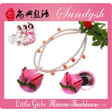 Beautiful Little Princess Jewellery Pink Rose Flower Mirror Necklace For Kids